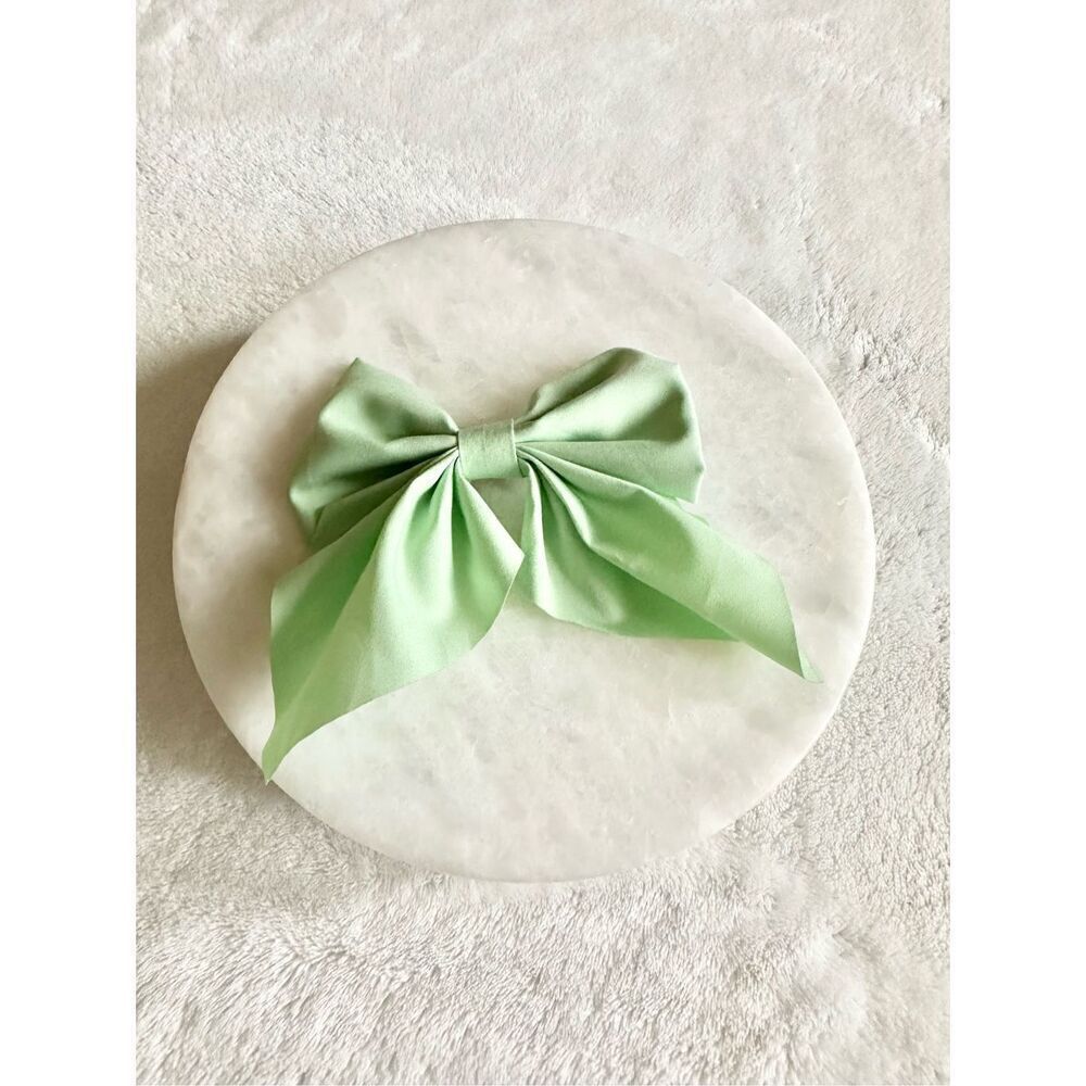 Light green satin hair bow with clip